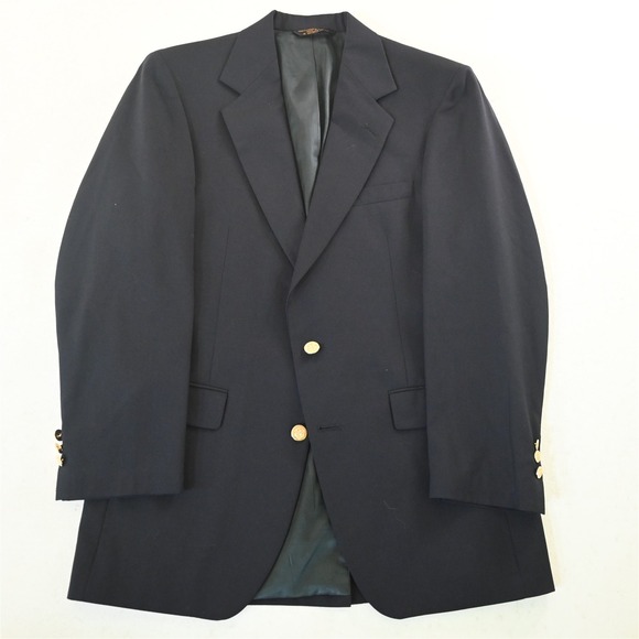 Botany 500 38L Navy Blue Gold Button USA Made Mens Blazer Suit Jacket Sport Coat
